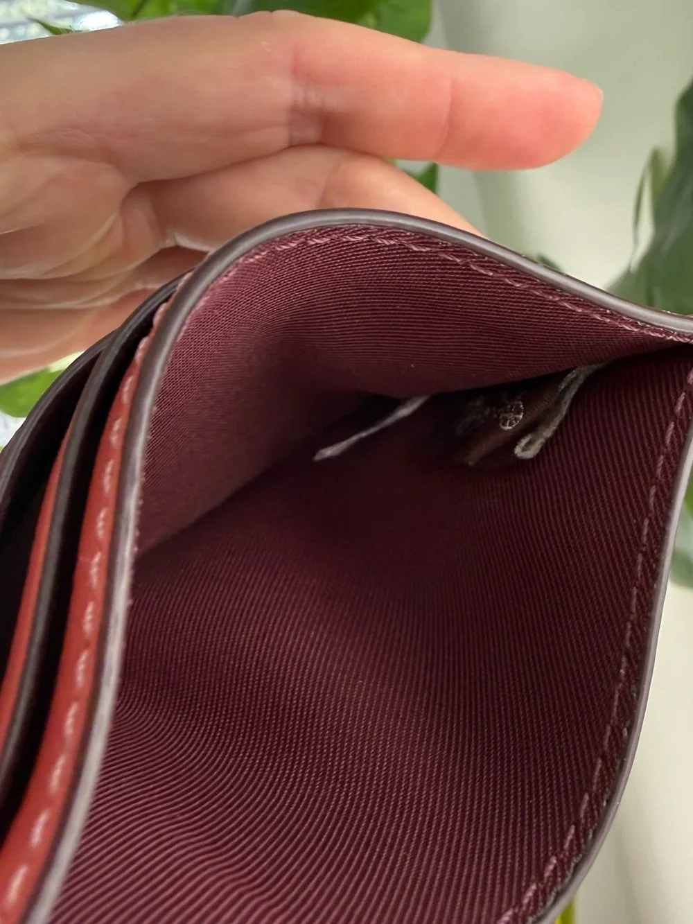 Coach Signature Canvas Card Case in Brown and Coral